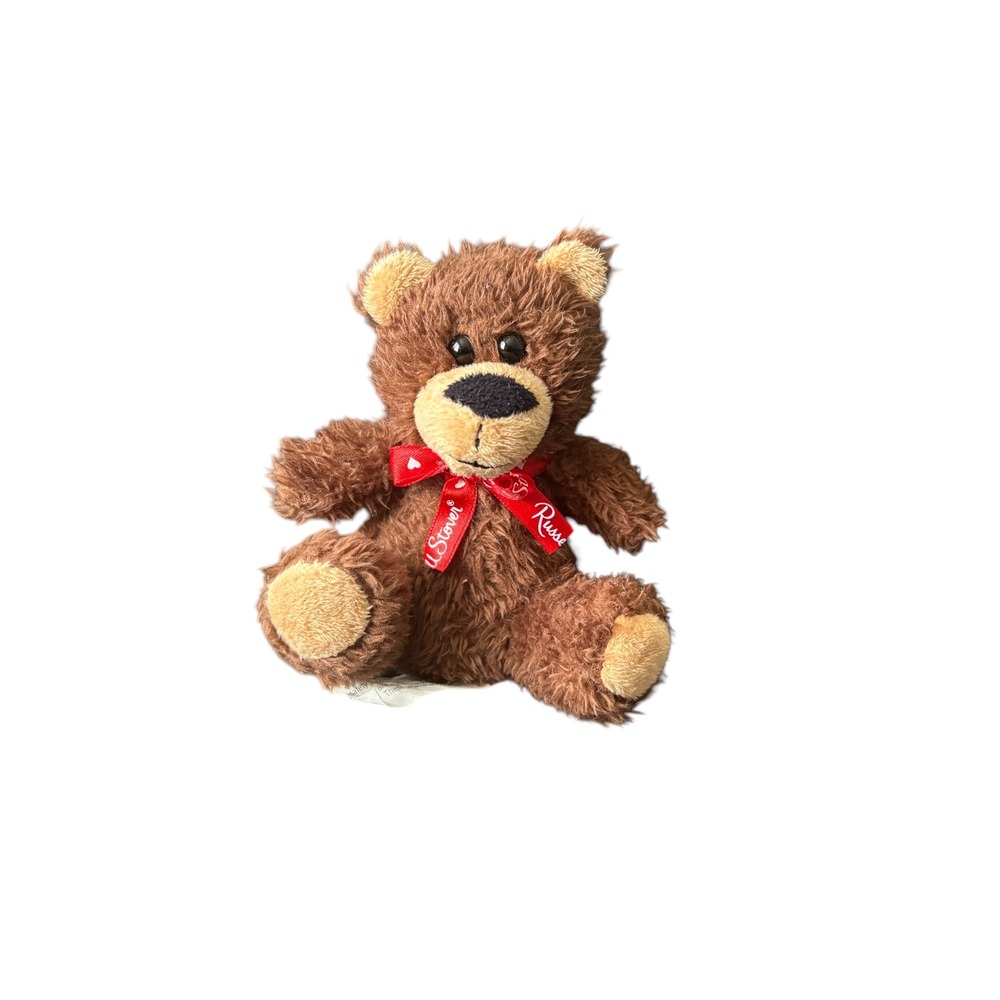 Russell Stover Teddy Bear Plush‎ Brown Stuffed Animal Red Ribbon 7" Valentine